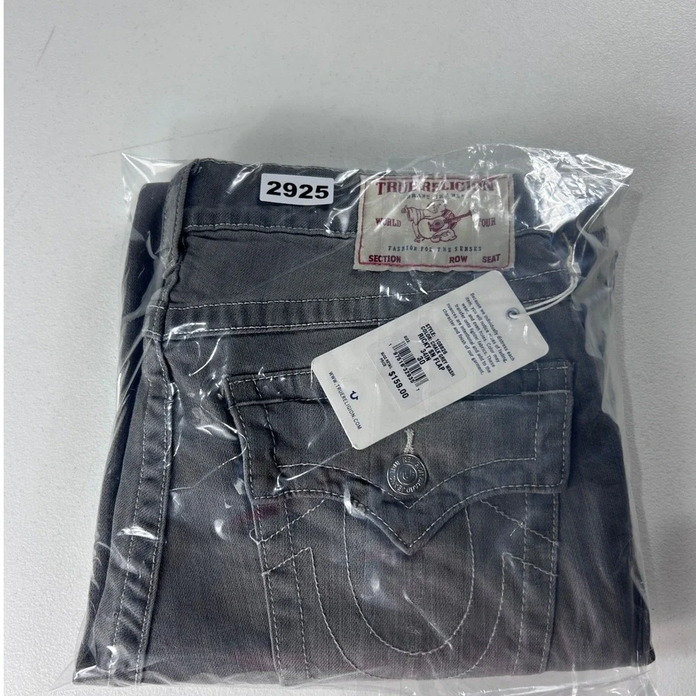 True Religion Ricky Relaxed Straight Jeans Chalk Grey Wash Flap Pocket 30x34 NEW